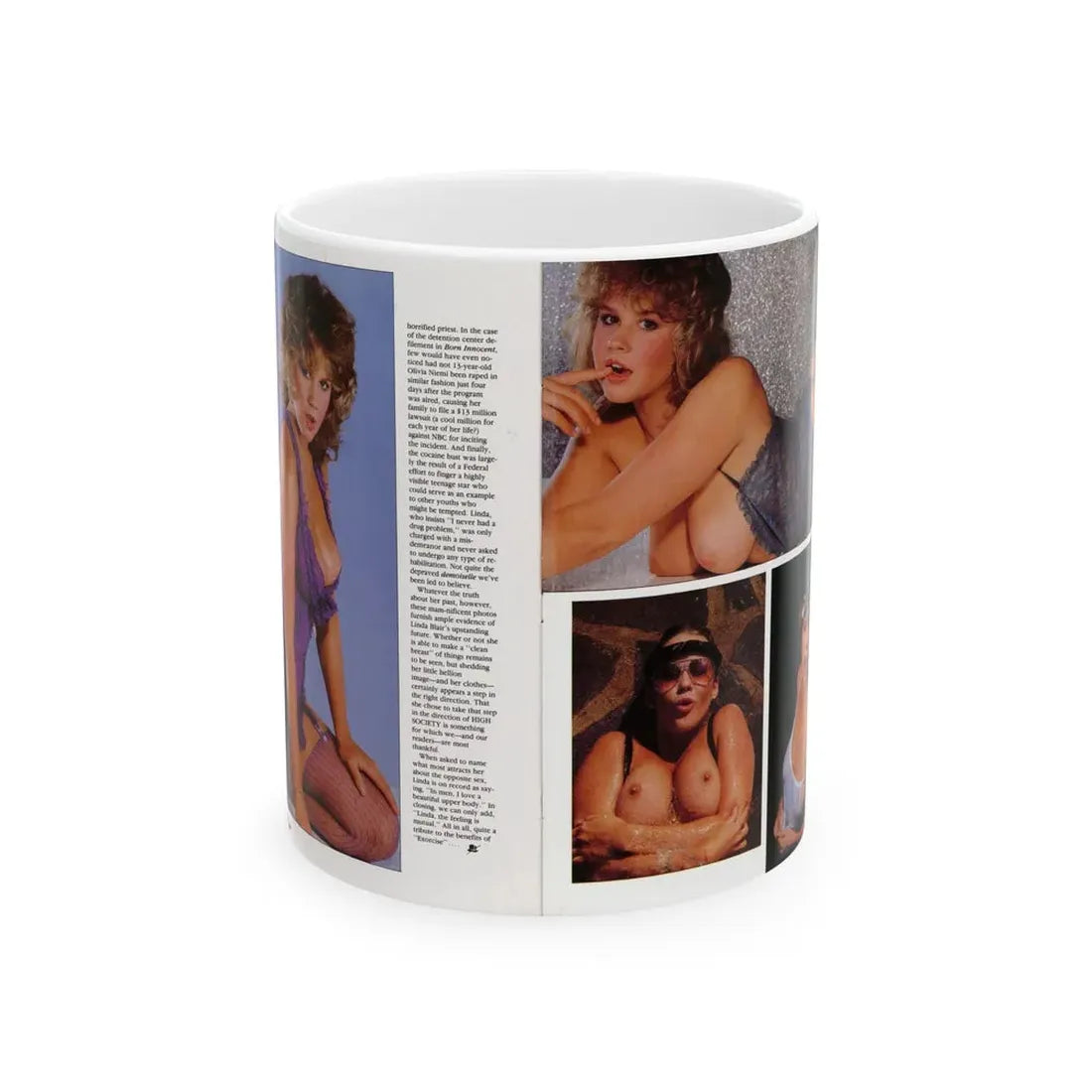 Linda Blair #298 - High Society Mag. August '83 - 2 Pages 4 Photos with, article (Vintage Female Icon) White Coffee Mug 11oz - Go Mug Yourself