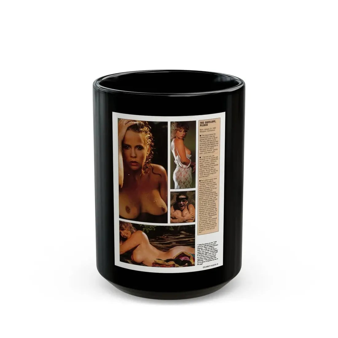 Linda Blair #300 - Celebrity Sleuth Mag. - 1 Page 4 Photos with, article (Vintage Female Icon) Black Coffee Mug 15oz - Go Mug Yourself