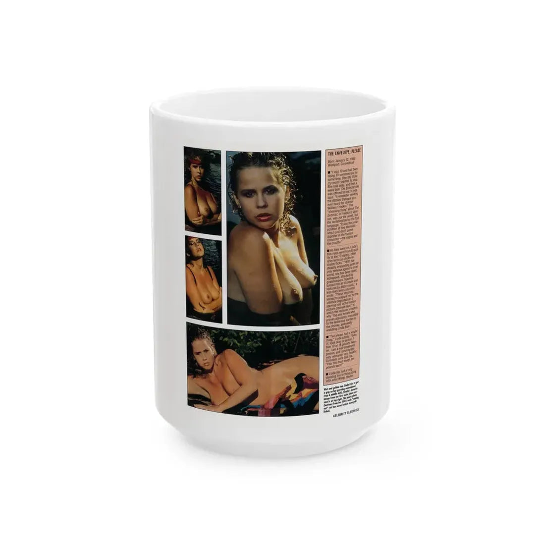 Linda Blair #302 - Celebrity Sleuth Mag. - 1 Page 4 Photos with, article (Vintage Female Icon) White Coffee Mug 15oz - Go Mug Yourself