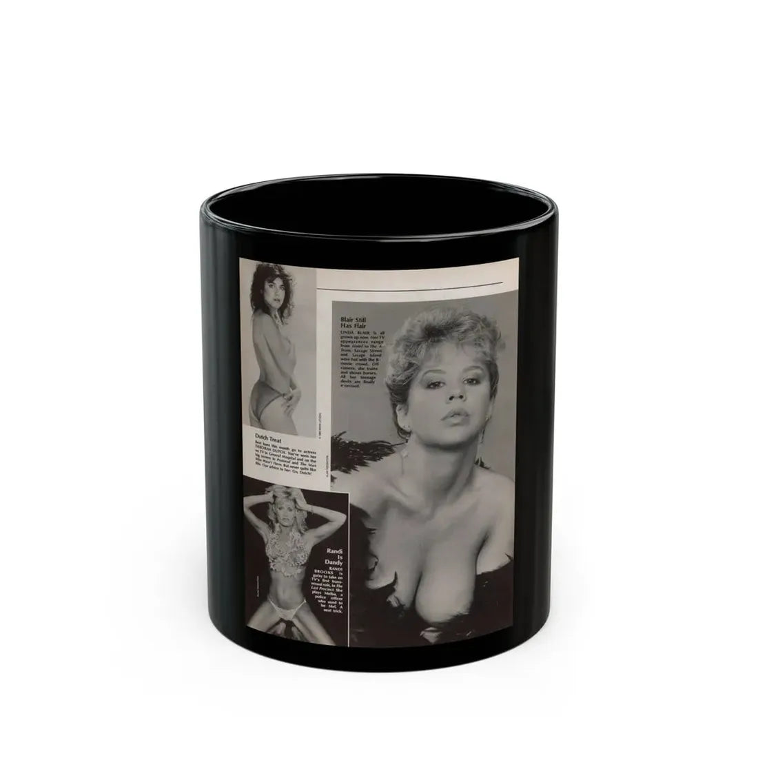 Linda Blair #307 - 1 B&W Photo & Page with, caption Linda on far right only (Vintage Female Icon) Black Coffee Mug 11oz - Go Mug Yourself
