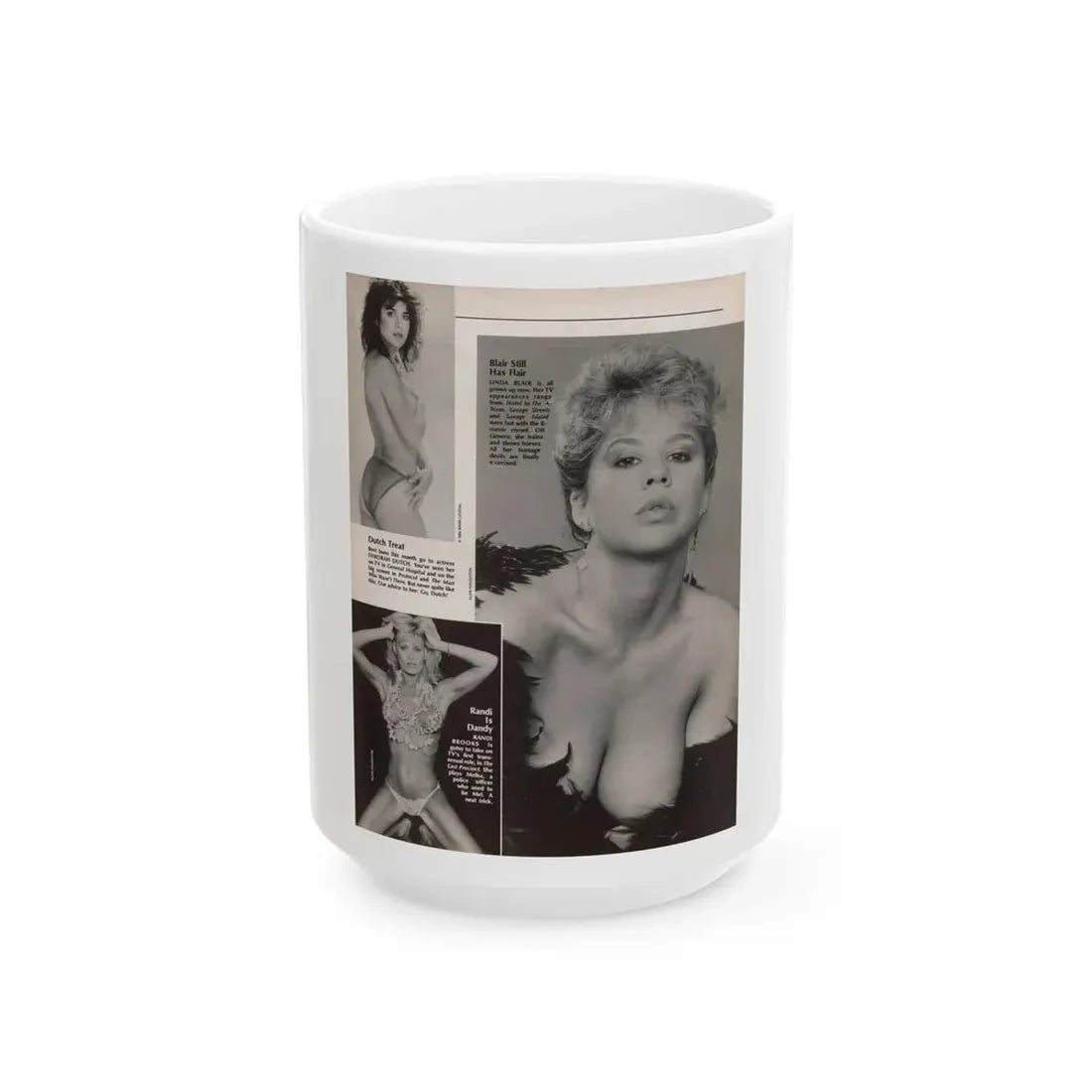Linda Blair #307 - 1 B&W Photo & Page with, caption Linda on far right only (Vintage Female Icon) White Coffee Mug 15oz - Go Mug Yourself