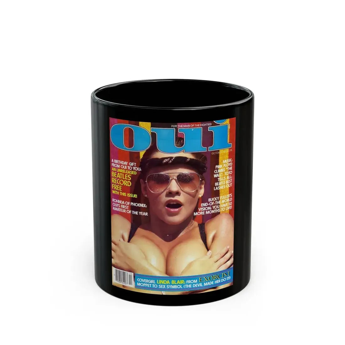 Linda Blair #312 - Linda on cover of OUI Mag. October '82, (Vintage Female Icon) Black Coffee Mug 11oz - Go Mug Yourself
