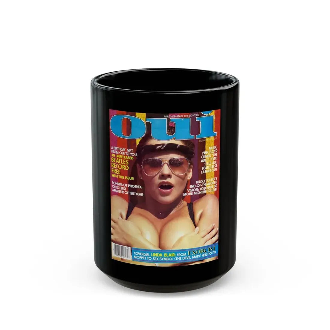 Linda Blair #312 - Linda on cover of OUI Mag. October '82, (Vintage Female Icon) Black Coffee Mug 15oz - Go Mug Yourself