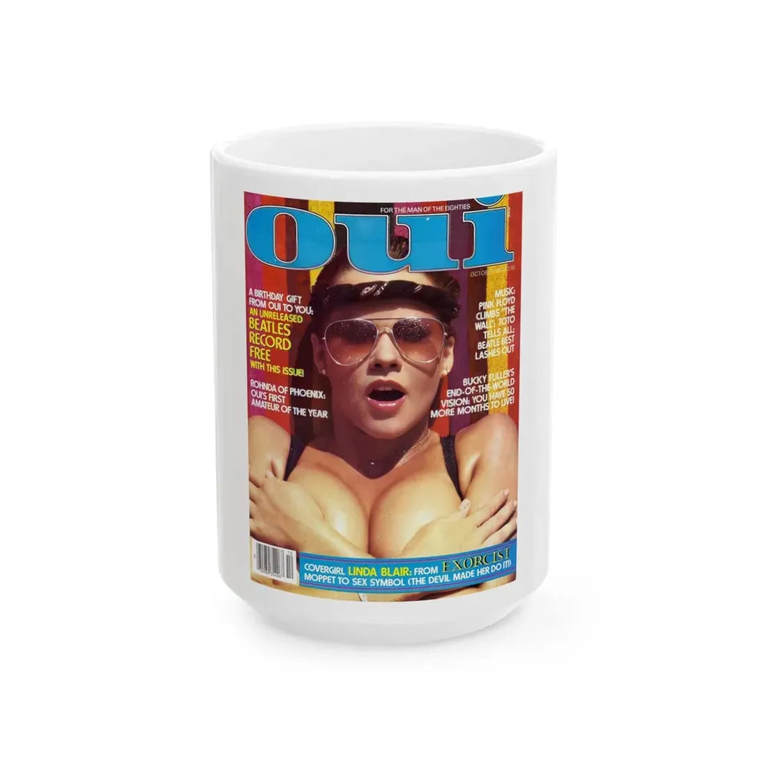 Linda Blair #312 - Linda on cover of OUI Mag. October '82, (Vintage Female Icon) White Coffee Mug 15oz - Go Mug Yourself