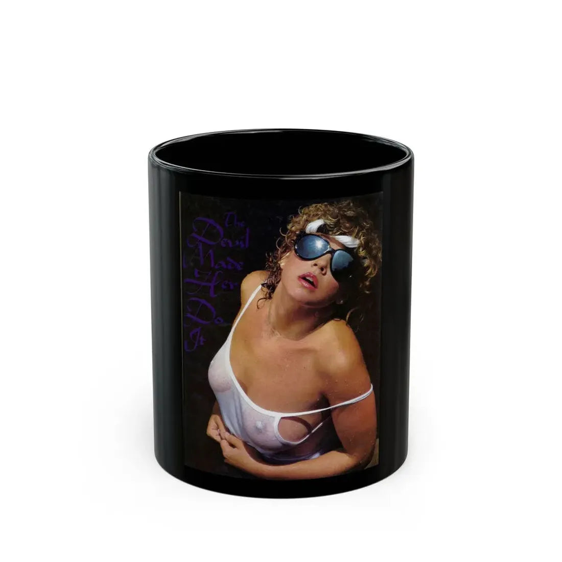 Linda Blair #313 - 1 Page, 1 Photo see through wet top from OUI Mag. October '82 (Vintage Female Icon) Black Coffee Mug 11oz - Go Mug Yourself