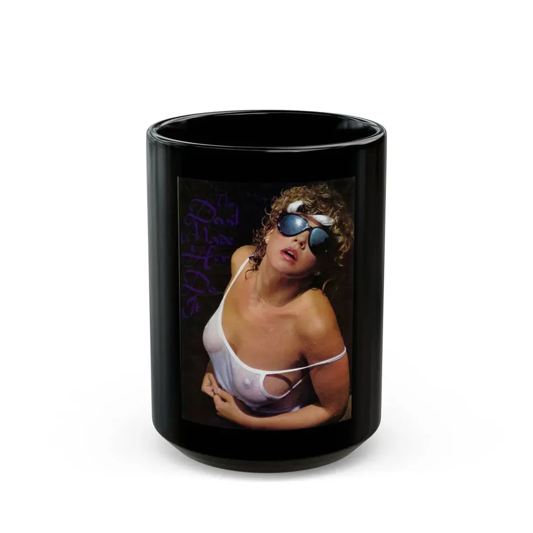 Linda Blair #313 - 1 Page, 1 Photo see through wet top from OUI Mag. October '82 (Vintage Female Icon) Black Coffee Mug 15oz - Go Mug Yourself