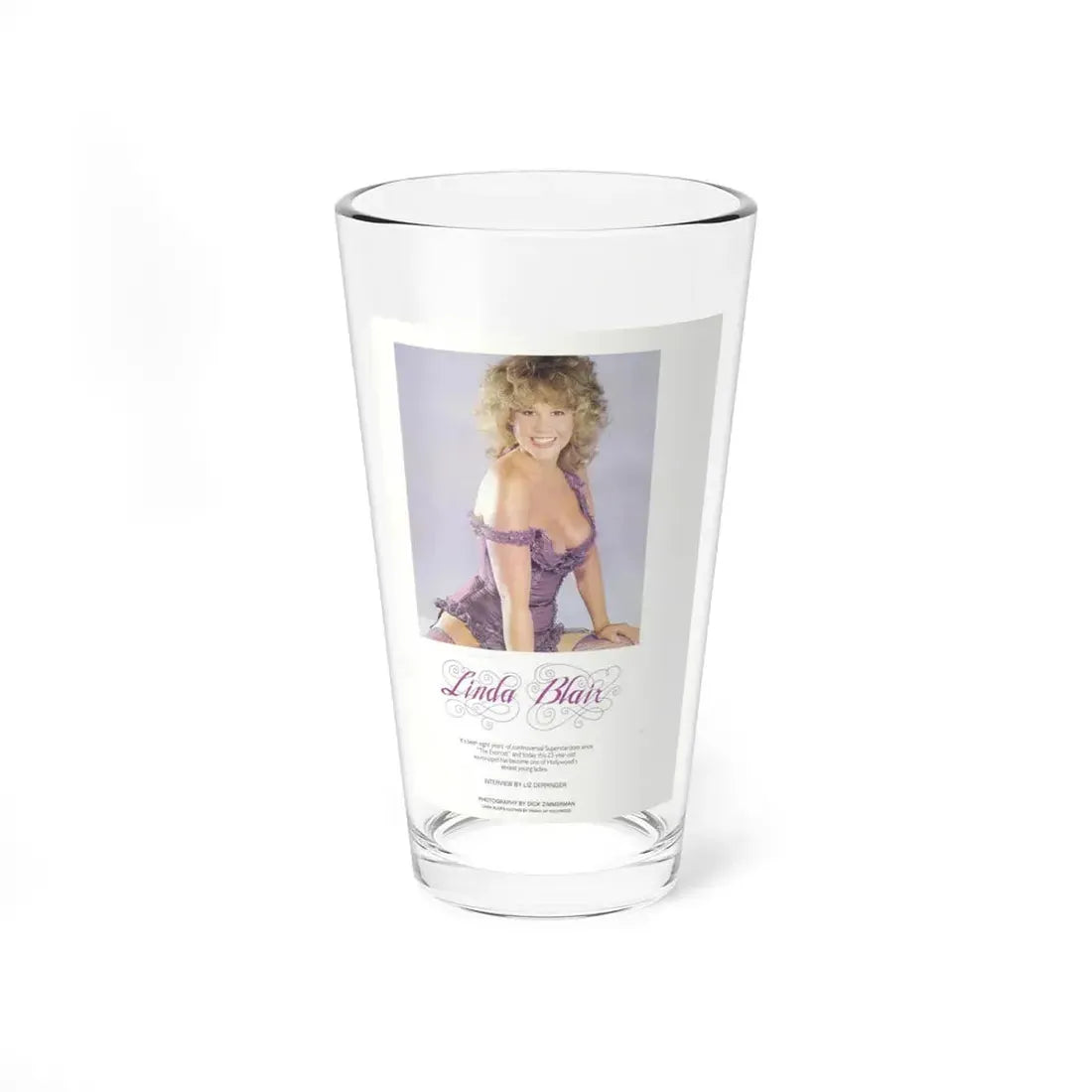 Linda Blair #314 - 1 Page, 1 Photo with lingerie & nipples exposed from OUI Mag. October '82 3 (Vintage Female Icon) Pint Glass 16oz 16oz - Go Mug Yourself