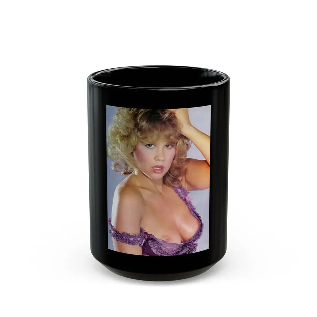 Linda Blair #315 - 1 Page, 1 Photo with lingerie & nipples exposed from OUI Mag. October '82 (Vintage Female Icon) Black Coffee Mug 15oz - Go Mug Yourself