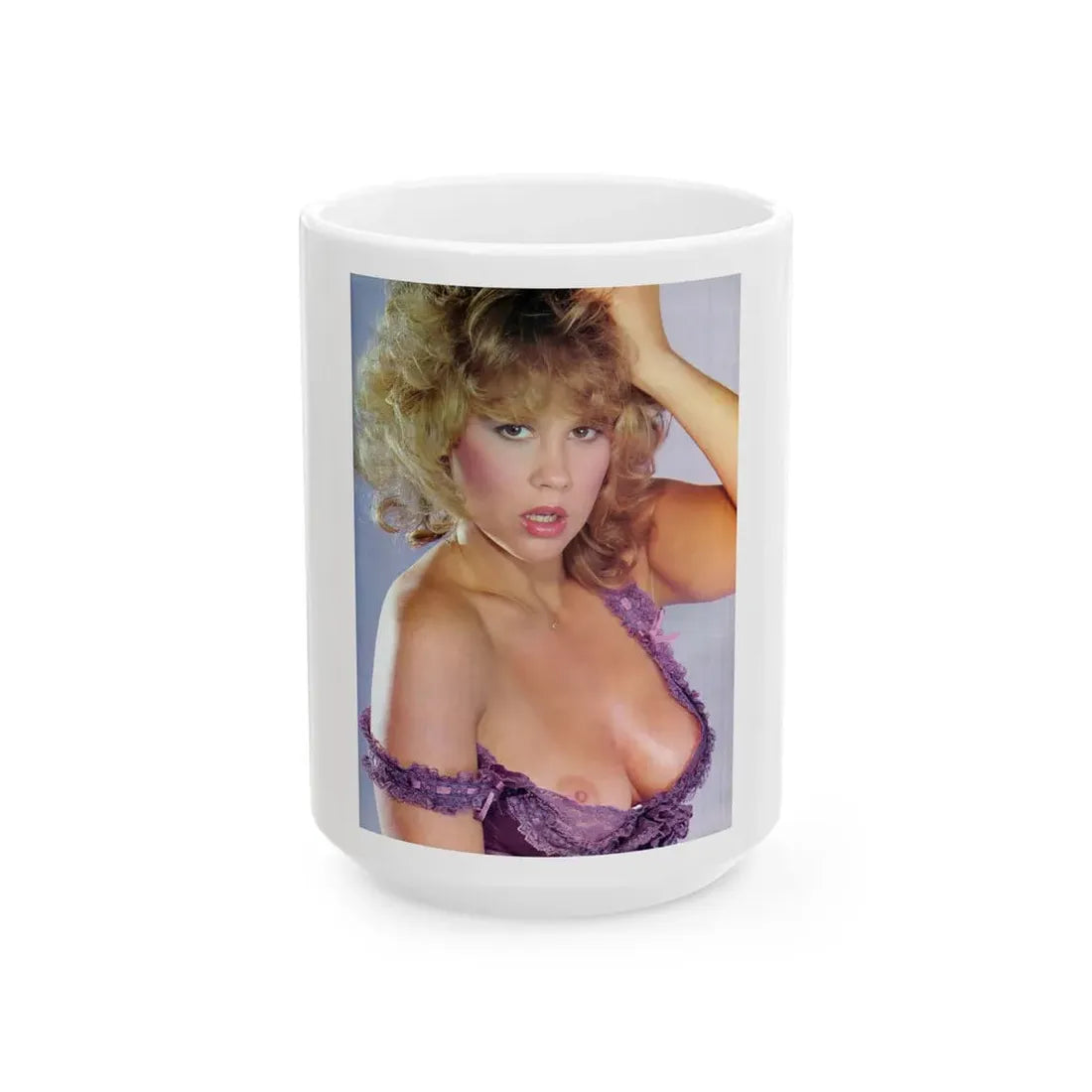 Linda Blair #315 - 1 Page, 1 Photo with lingerie & nipples exposed from OUI Mag. October '82 (Vintage Female Icon) White Coffee Mug 15oz - Go Mug Yourself