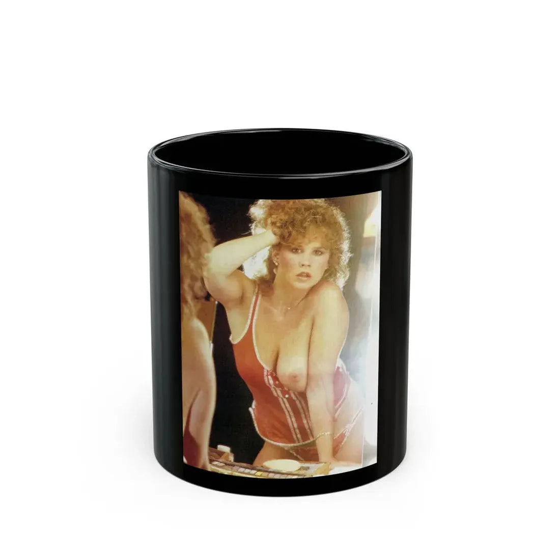 Linda Blair #317 - 1 Page, 1 Photo with lingerie partially exposed with 1 boob exposed from OUI Mag. October '82 (Vintage Female Icon) Black Coffee Mug 11oz - Go Mug Yourself