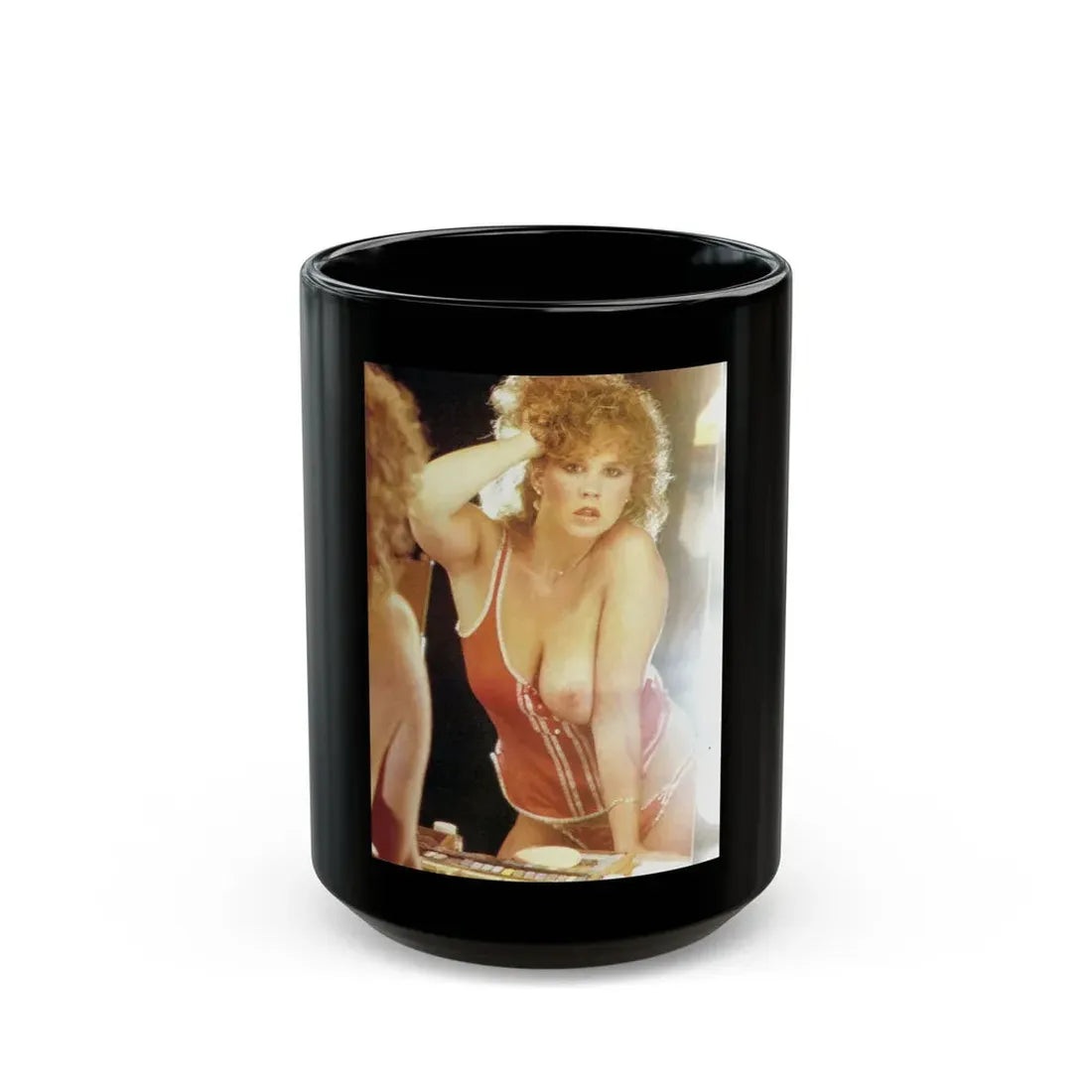 Linda Blair #317 - 1 Page, 1 Photo with lingerie partially exposed with 1 boob exposed from OUI Mag. October '82 (Vintage Female Icon) Black Coffee Mug 15oz - Go Mug Yourself