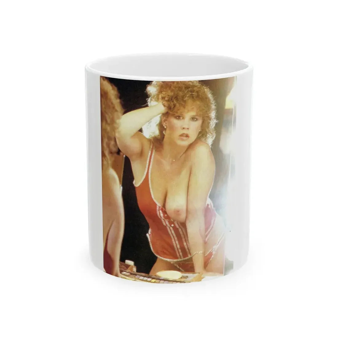 Linda Blair #317 - 1 Page, 1 Photo with lingerie partially exposed with 1 boob exposed from OUI Mag. October '82 (Vintage Female Icon) White Coffee Mug 11oz - Go Mug Yourself