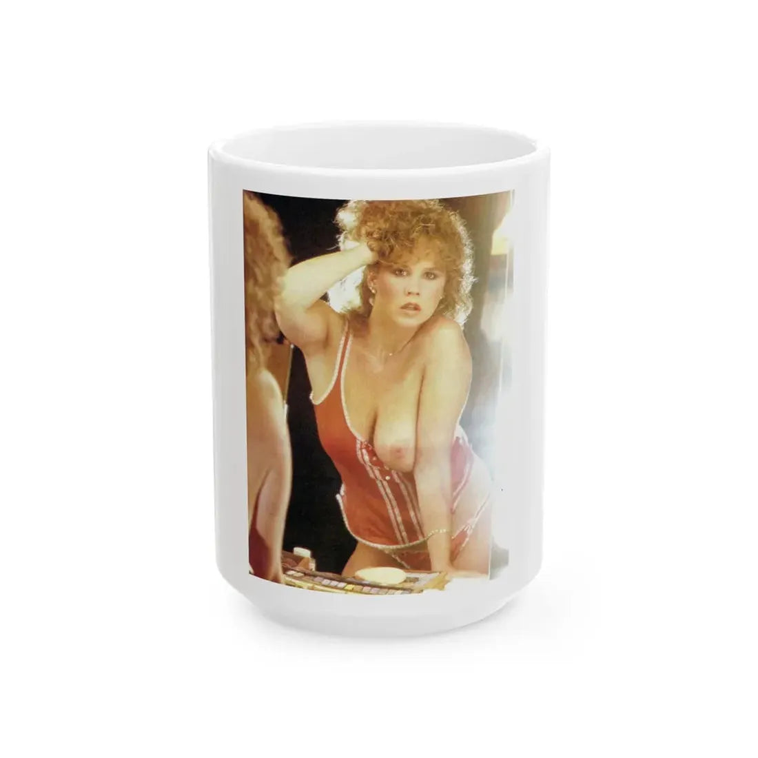 Linda Blair #317 - 1 Page, 1 Photo with lingerie partially exposed with 1 boob exposed from OUI Mag. October '82 (Vintage Female Icon) White Coffee Mug 15oz - Go Mug Yourself