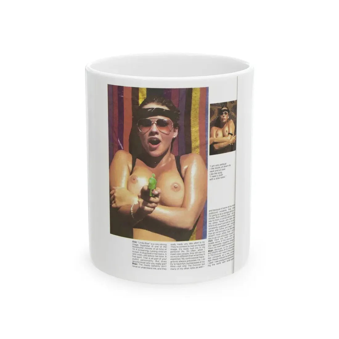 Linda Blair #318 - 1 Page, 1 Photo topless with squirt gun from OUI Mag. October '82 1 (Vintage Female Icon) White Coffee Mug 11oz - Go Mug Yourself