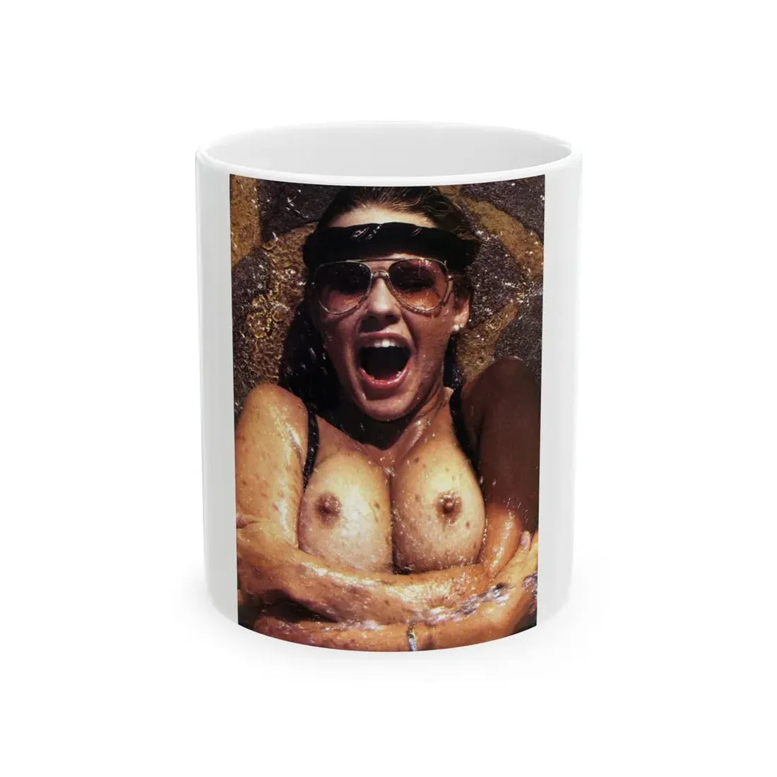 Linda Blair #319 - 1 Page, 1 Photo topless with squirting water from OUI Mag. October '82 (Vintage Female Icon) White Coffee Mug 11oz - Go Mug Yourself