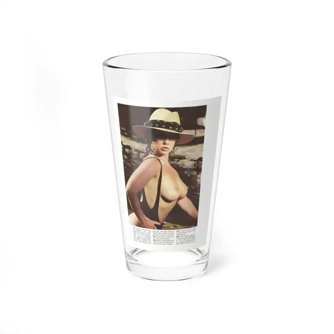 Linda Blair #320 - 1 Page, 1 Photo topless with hat from OUI Mag. October '82 (Vintage Female Icon) Pint Glass 16oz 16oz - Go Mug Yourself