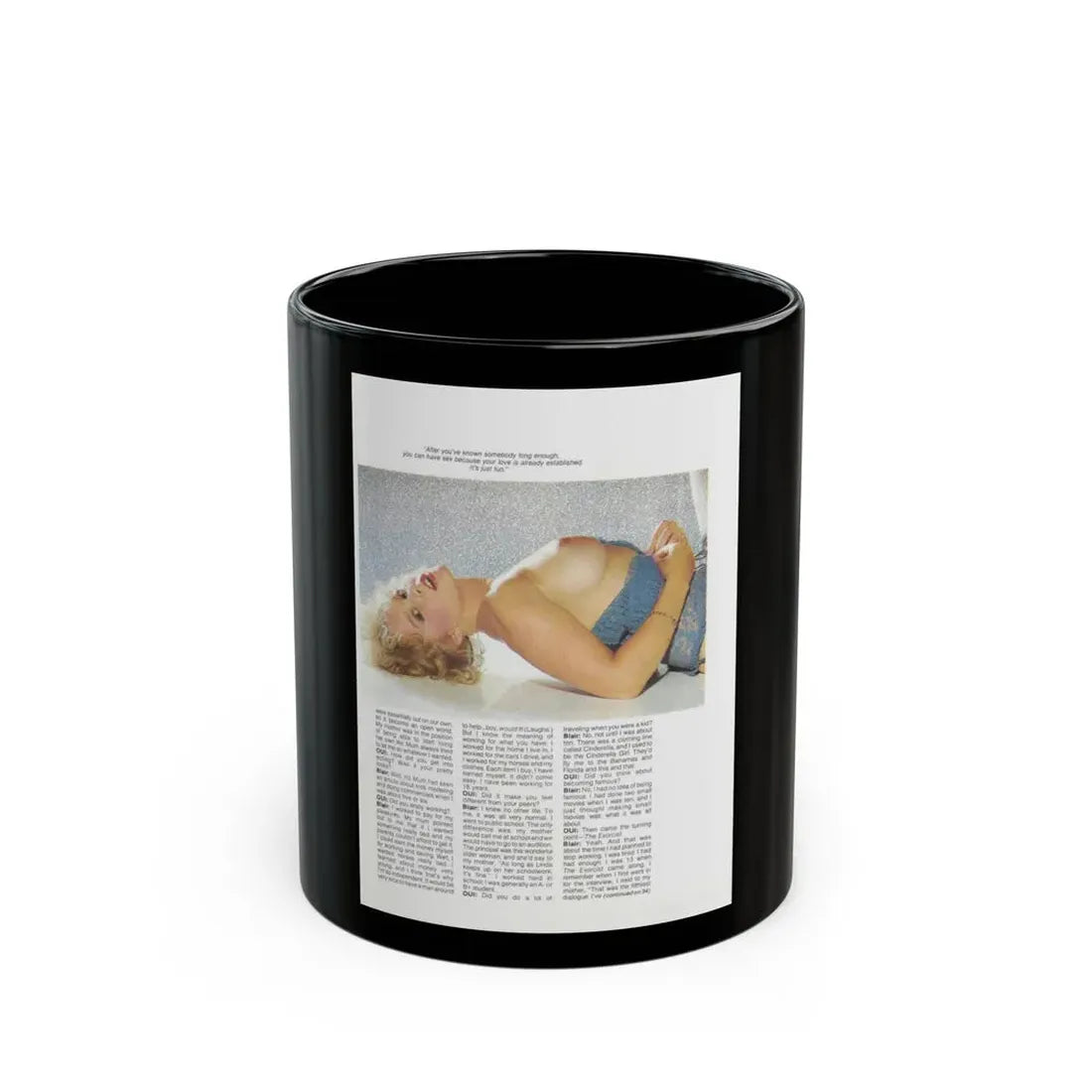 Linda Blair #322 - 1 Page, 1 Photo topless with lingerie too from OUI Mag. October '82 (Vintage Female Icon) Black Coffee Mug 11oz - Go Mug Yourself