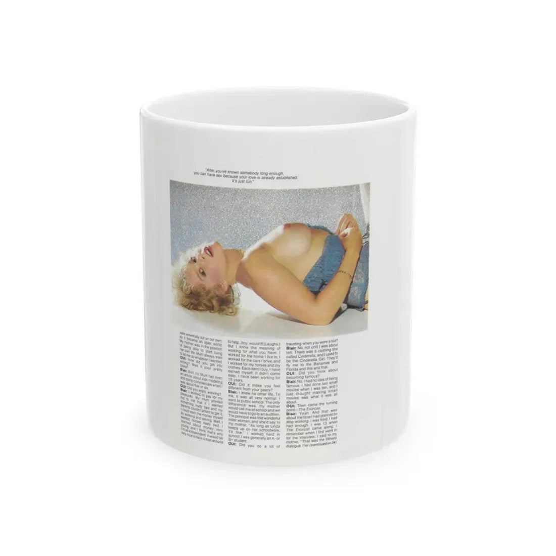 Linda Blair #322 - 1 Page, 1 Photo topless with lingerie too from OUI Mag. October '82 (Vintage Female Icon) White Coffee Mug 11oz - Go Mug Yourself