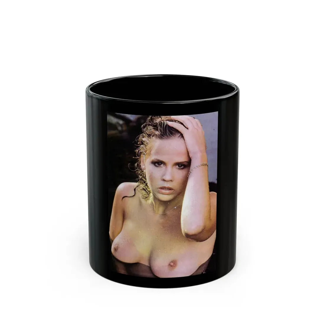 Linda Blair #323 - 1 Page, 1 Photo topless from OUI Mag. October '82 (Vintage Female Icon) Black Coffee Mug 11oz - Go Mug Yourself