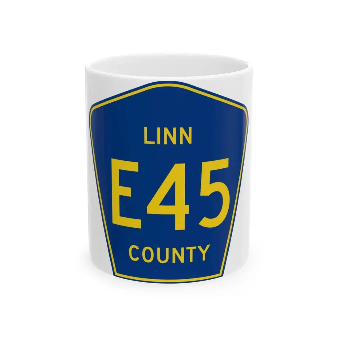 Linn County Route E45 IA (Iowa) (Road Sign) White Coffee Mug 11oz - Go Mug Yourself