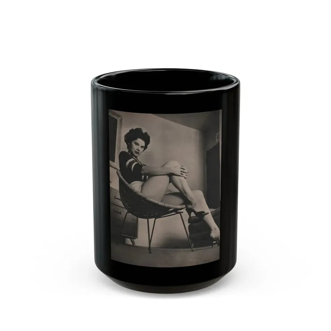 Lisa Montell #19 - International Pin-Ups Mag. '57 - 1 B&W Photo (Vintage Female Icon) Black Coffee Mug 15oz - Go Mug Yourself