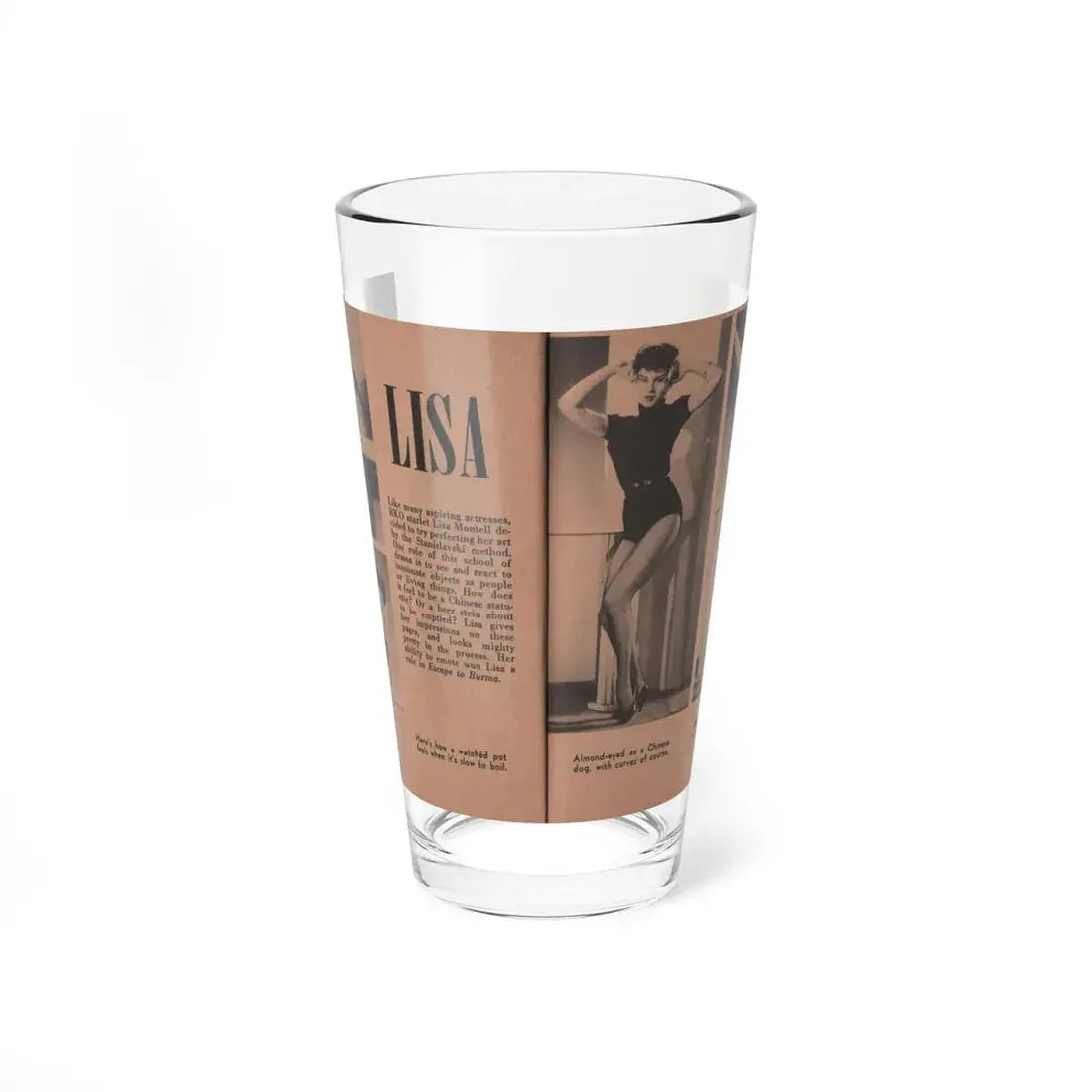 Lisa Montell #26 - 4 B&W Photos, Small Article & Captions from Pocket Pin-Ups Mag. '56 (Vintage Female Icon) Pint Glass 16oz 16oz - Go Mug Yourself