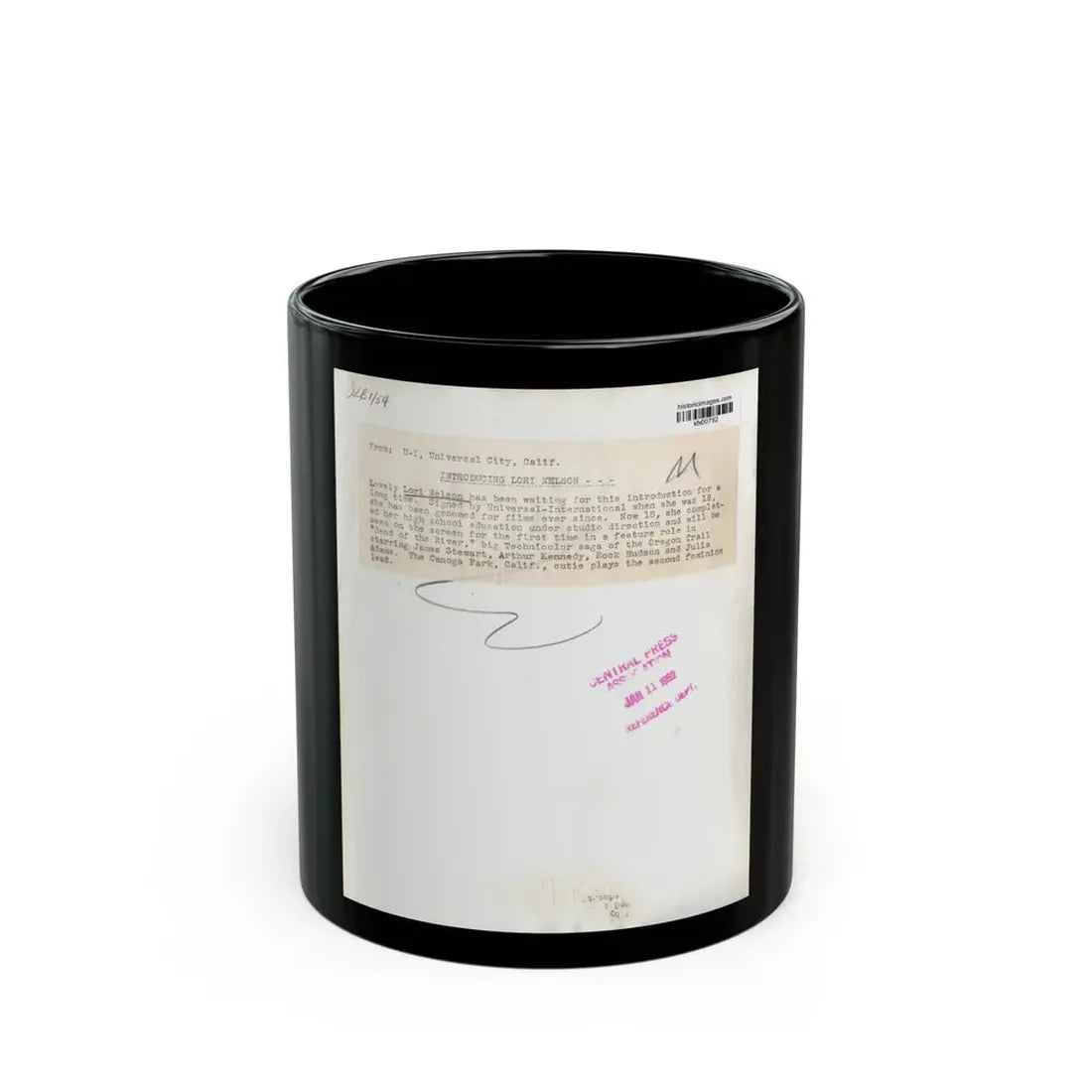 Lori Nelson #02 - 8.25x10 Head & Shoulder B&W Glamour Portrait Vintage Photo from 1-11-1952 2 (Vintage Female Icon) Black Coffee Mug 11oz - Go Mug Yourself