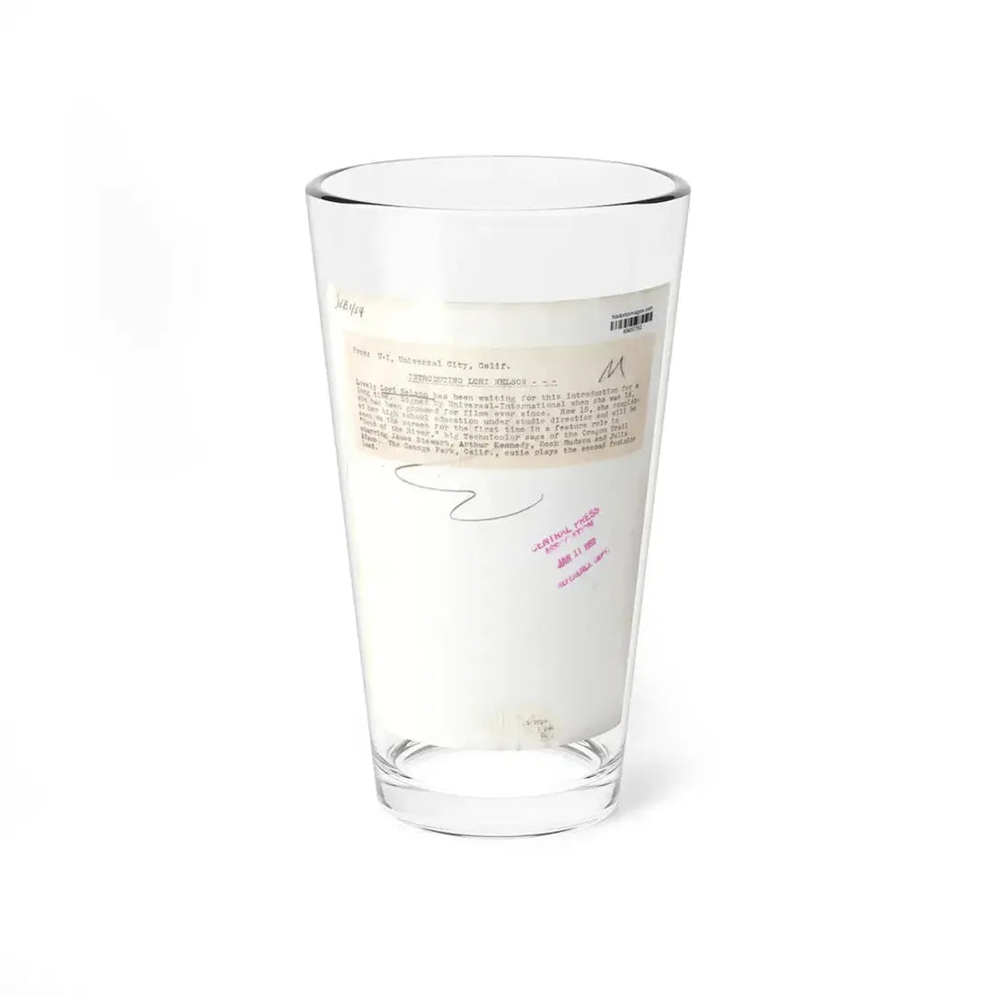 Lori Nelson #02 - 8.25x10 Head & Shoulder B&W Glamour Portrait Vintage Photo from 1-11-1952 2 (Vintage Female Icon) Pint Glass 16oz 16oz - Go Mug Yourself
