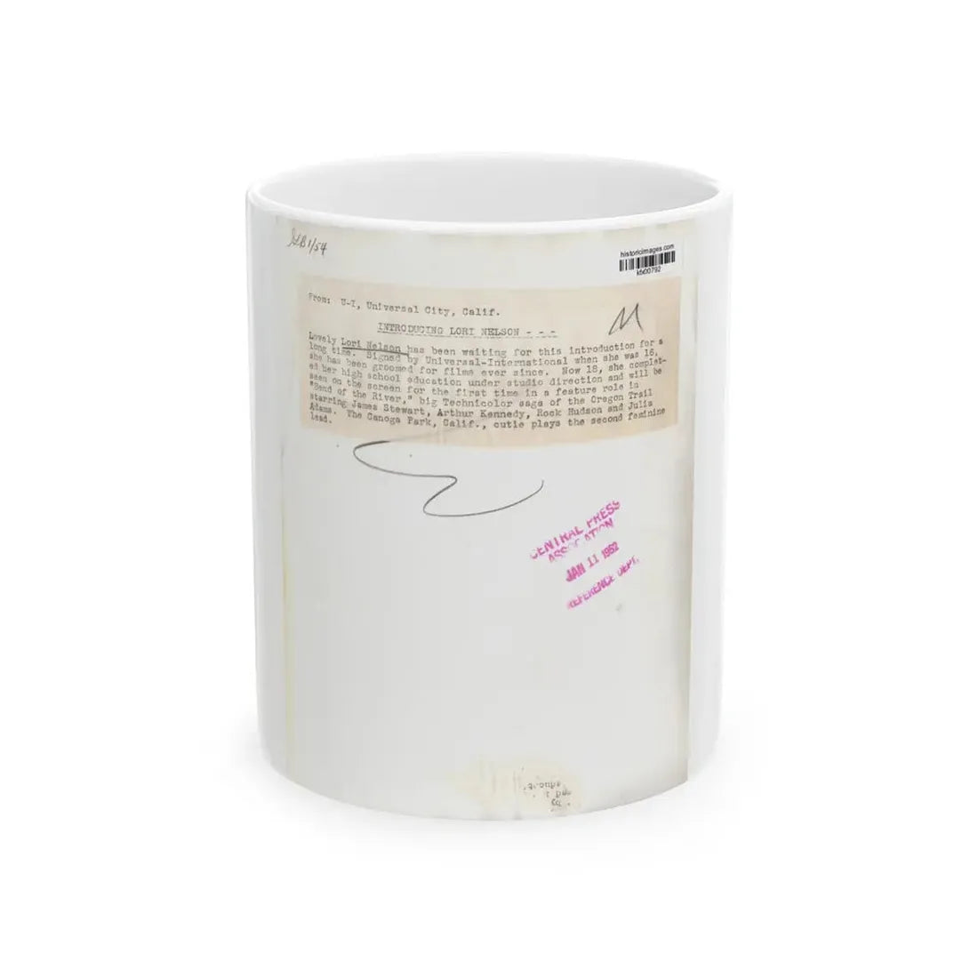 Lori Nelson #02 - 8.25x10 Head & Shoulder B&W Glamour Portrait Vintage Photo from 1-11-1952 2 (Vintage Female Icon) White Coffee Mug 11oz - Go Mug Yourself