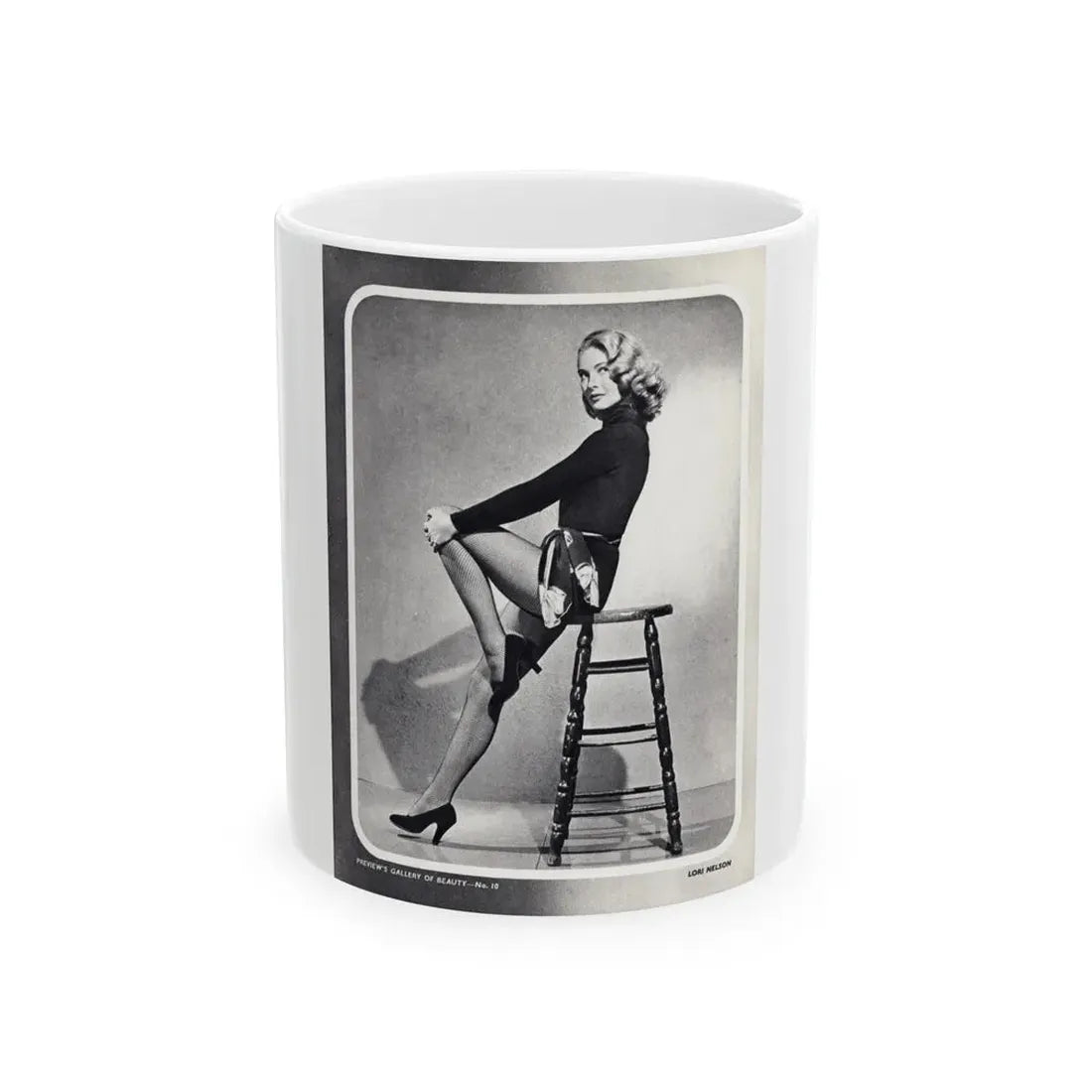 Lori Nelson #04 - Vintage B&W Full Body Leggy Cheesecake Pin-Up Photo (Vintage Female Icon) White Coffee Mug 11oz - Go Mug Yourself