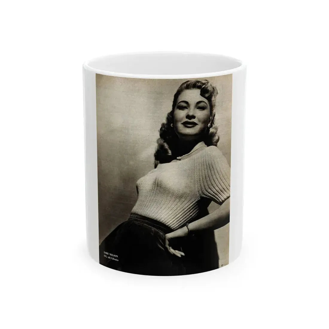 Lori Nelson #207 - B&W Glamour Dress Upper Body & Waist Photo (Vintage Female Icon) White Coffee Mug 11oz - Go Mug Yourself
