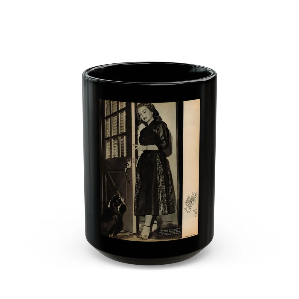 Lori Nelson #218 - Vintage B&W 8x10.5 Photo from Movie Life Magazine Page circa 1950's (Vintage Female Icon) Black Coffee Mug-15oz-Go Mug Yourself