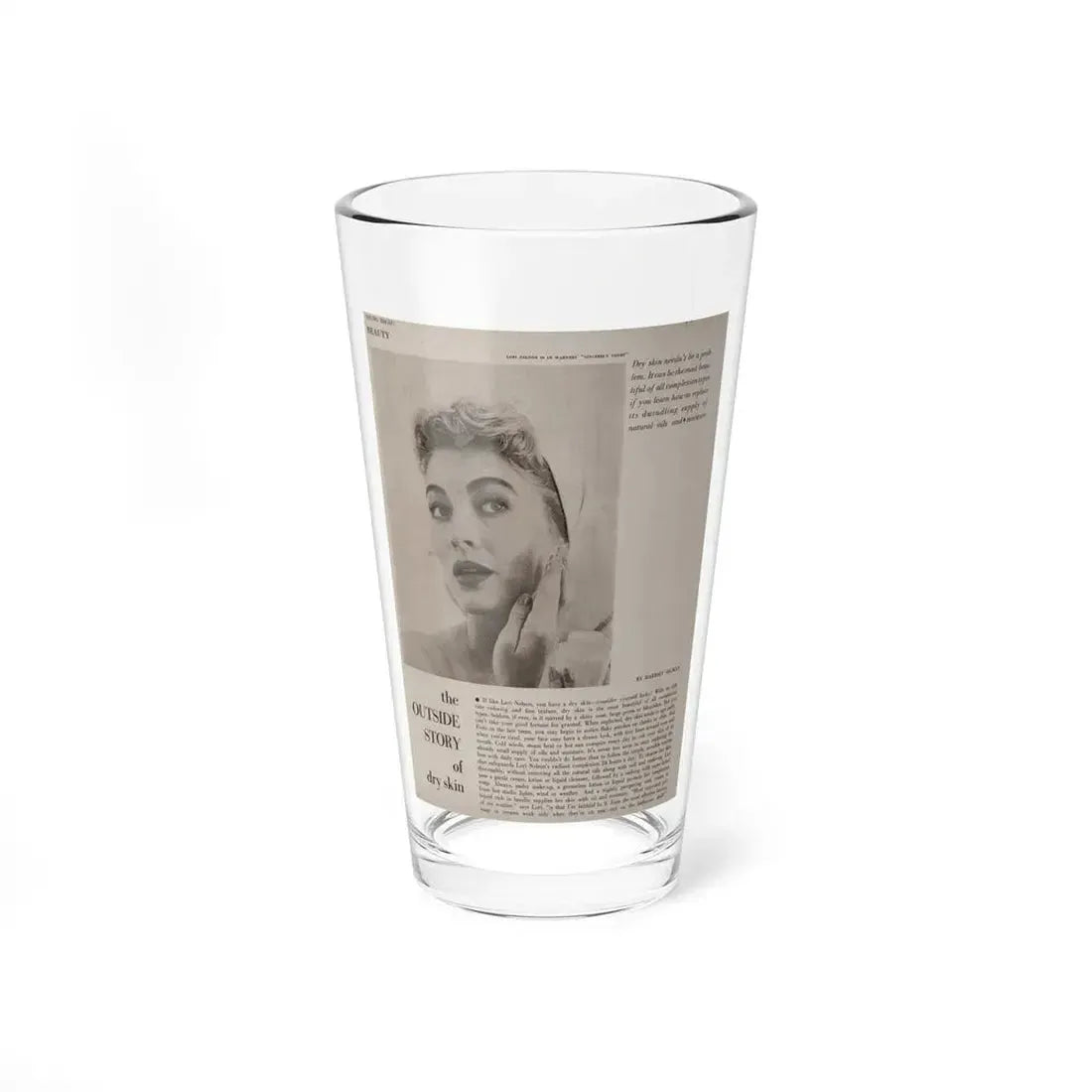 Lori Nelson #219 - Vintage B&W 8x10.5 Photo Glamour Head & Shoulder Shot putting on skin cream an add 1 (Vintage Female Icon) Pint Glass 16oz 16oz - Go Mug Yourself