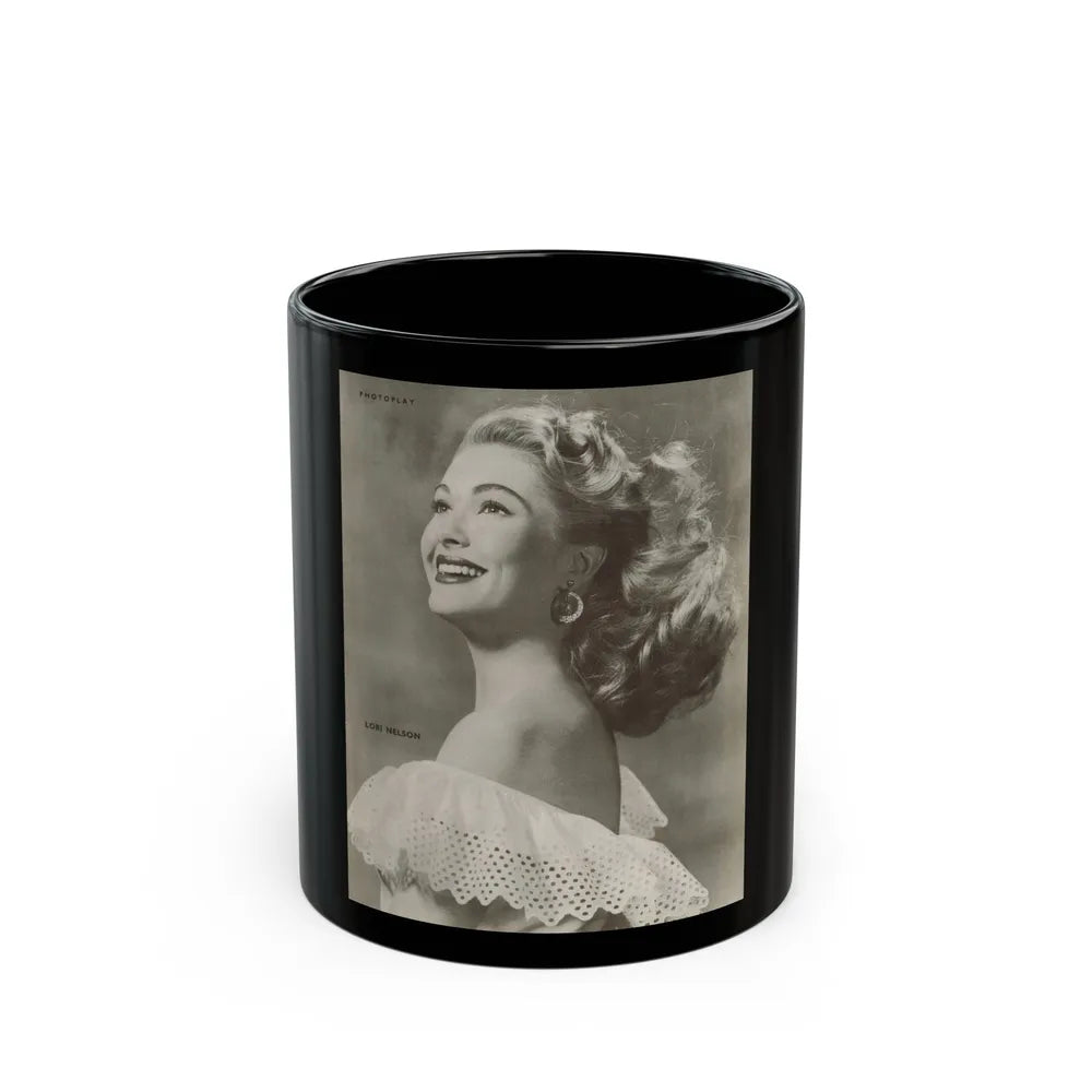 Lori Nelson #222 - Vintage B&W 8x10.5 Photo Glamour Head & Shoulder Shot Circa 1950's (Vintage Female Icon) Black Coffee Mug-11oz-Go Mug Yourself