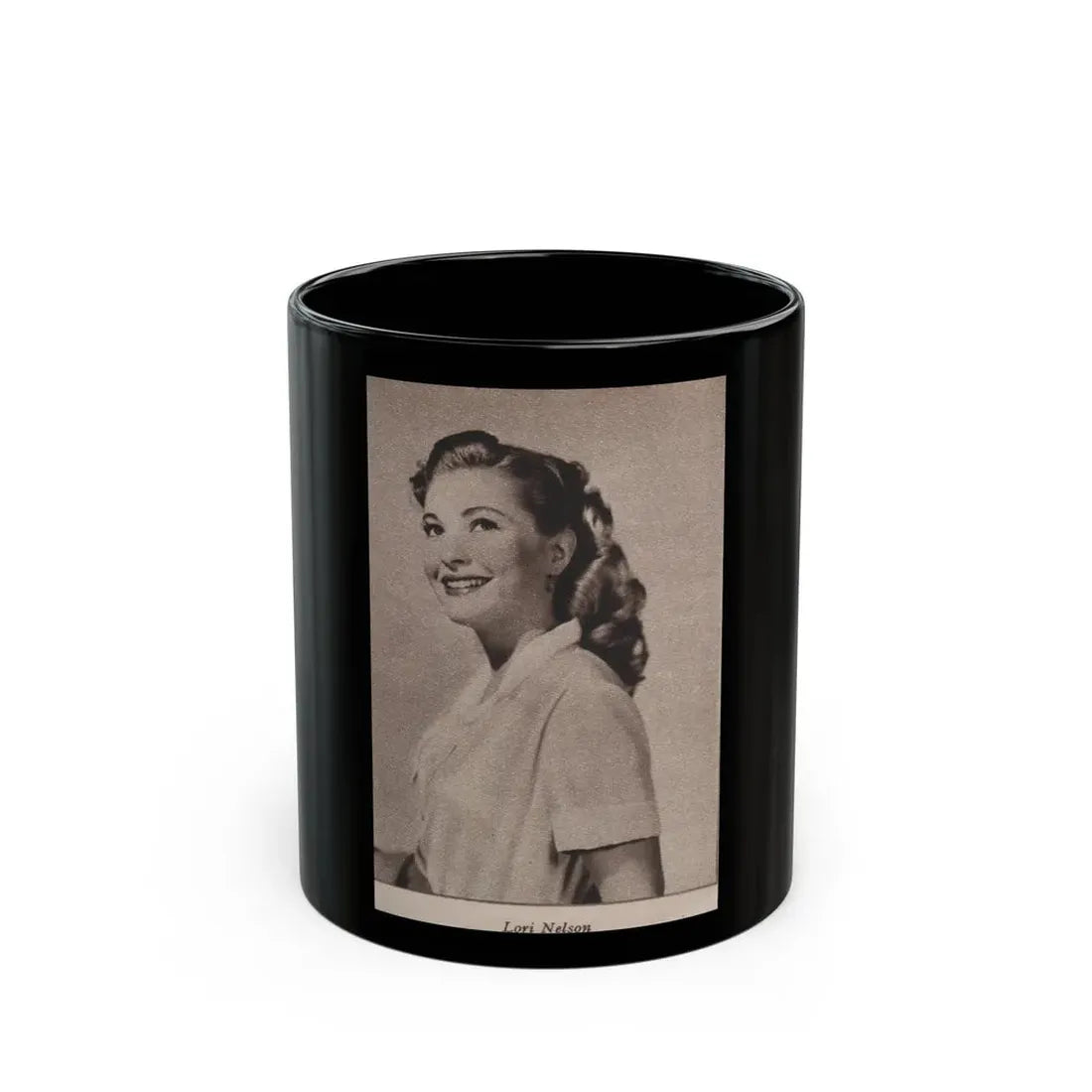Lori Nelson #225 - Vintage B&W 3x4 Glamour Head & Shoulder Shot Circa 1950's Clipping (Vintage Female Icon) Black Coffee Mug 11oz - Go Mug Yourself