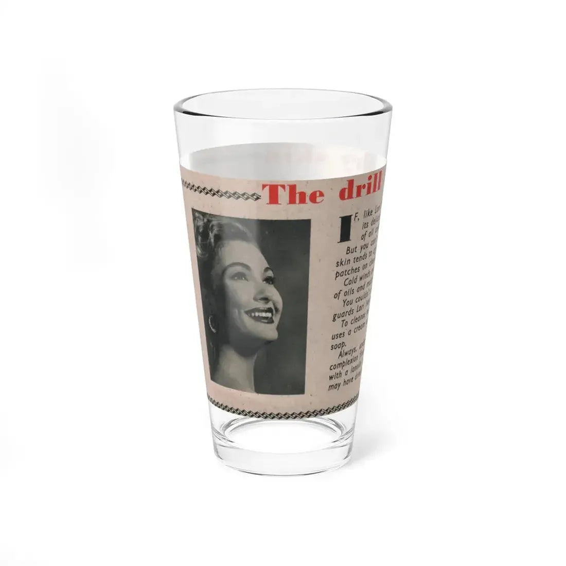 Lori Nelson #228 - Vintage B&W 3x7.25 50's Era Magazine Dry Skin Advertisement featuring, Lori B&W Glamour Photo (Vintage Female Icon) Pint Glass 16oz - Go Mug Yourself