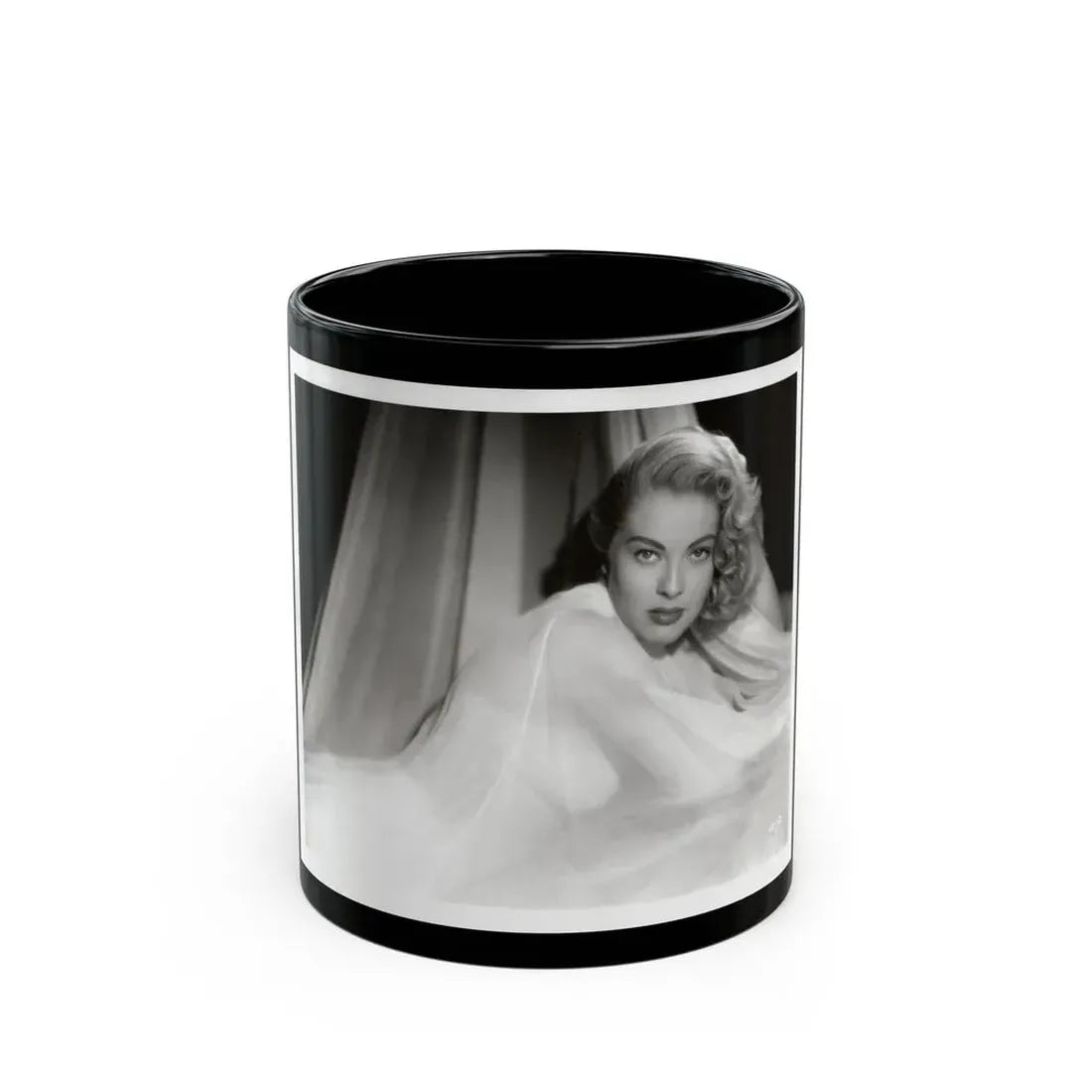 Lori Nelson #230 - Negative Struck 80's or 90's Re-Print 8x10 1950's B&W of Upper Body Glamour Photo (Vintage Female Icon) Black Coffee Mug 11oz - Go Mug Yourself