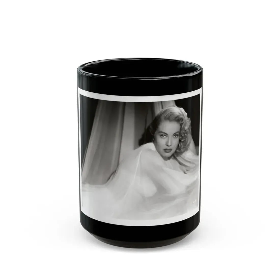 Lori Nelson #230 - Negative Struck 80's or 90's Re-Print 8x10 1950's B&W of Upper Body Glamour Photo (Vintage Female Icon) Black Coffee Mug 15oz - Go Mug Yourself