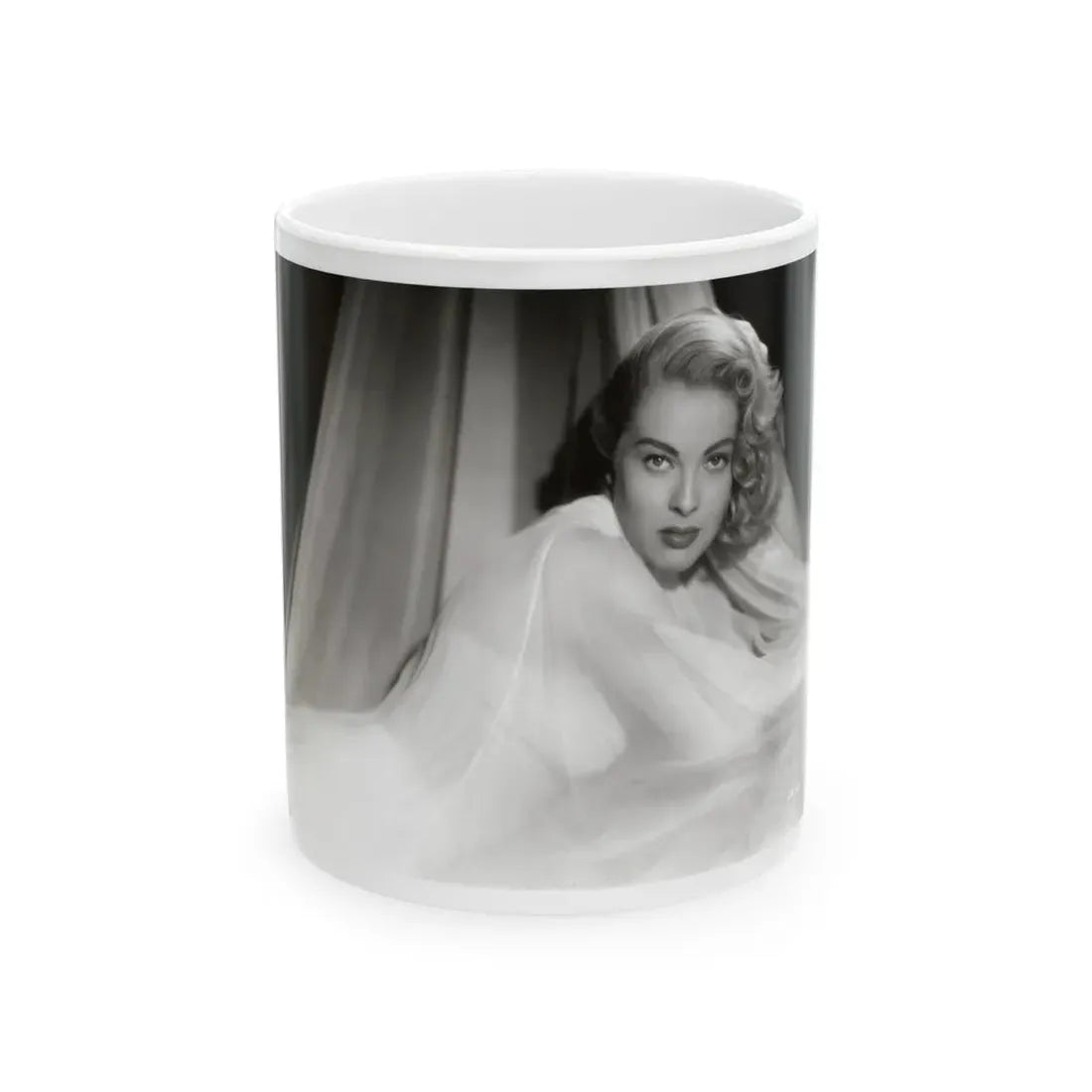 Lori Nelson #230 - Negative Struck 80's or 90's Re-Print 8x10 1950's B&W of Upper Body Glamour Photo (Vintage Female Icon) White Coffee Mug 11oz - Go Mug Yourself