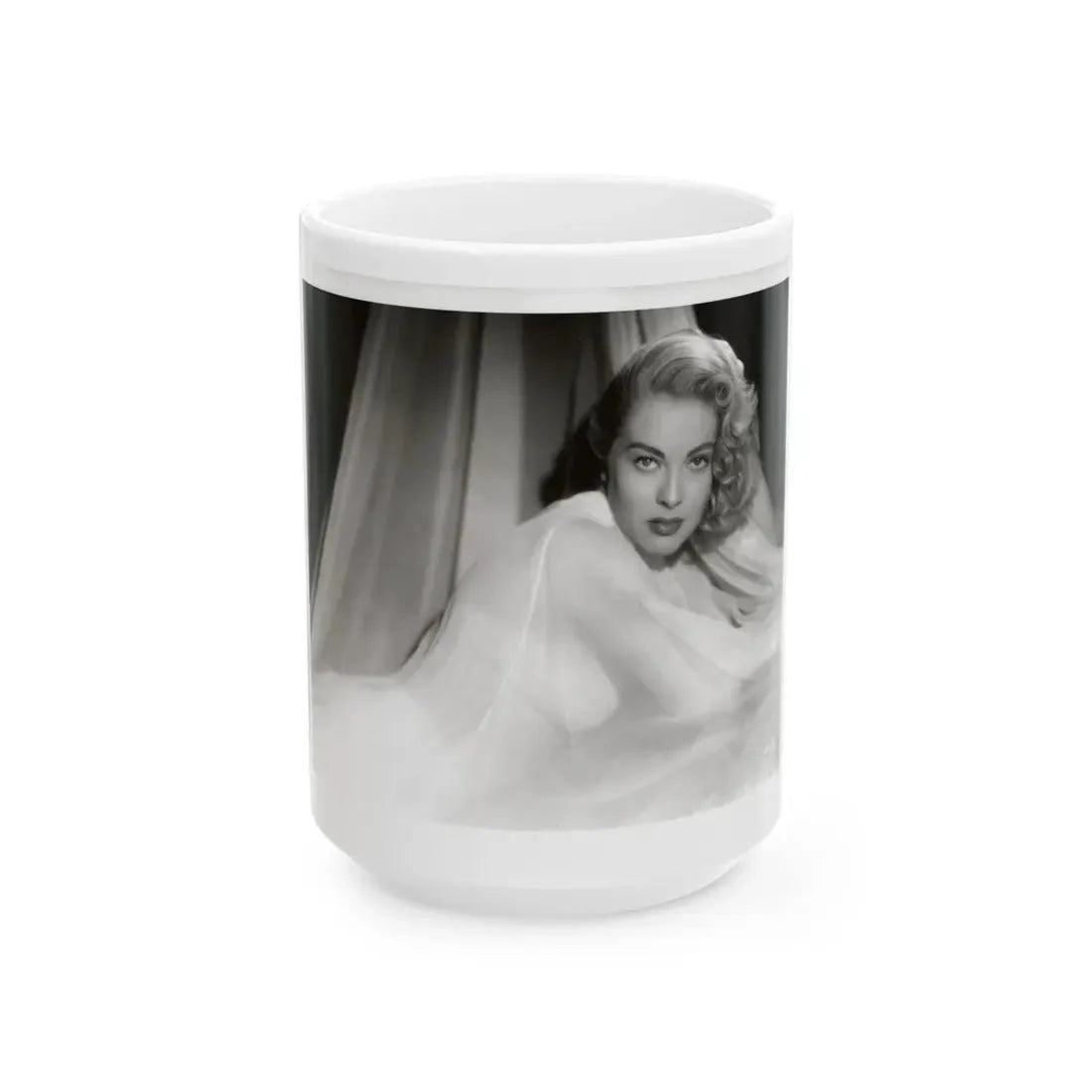Lori Nelson #230 - Negative Struck 80's or 90's Re-Print 8x10 1950's B&W of Upper Body Glamour Photo (Vintage Female Icon) White Coffee Mug 15oz - Go Mug Yourself