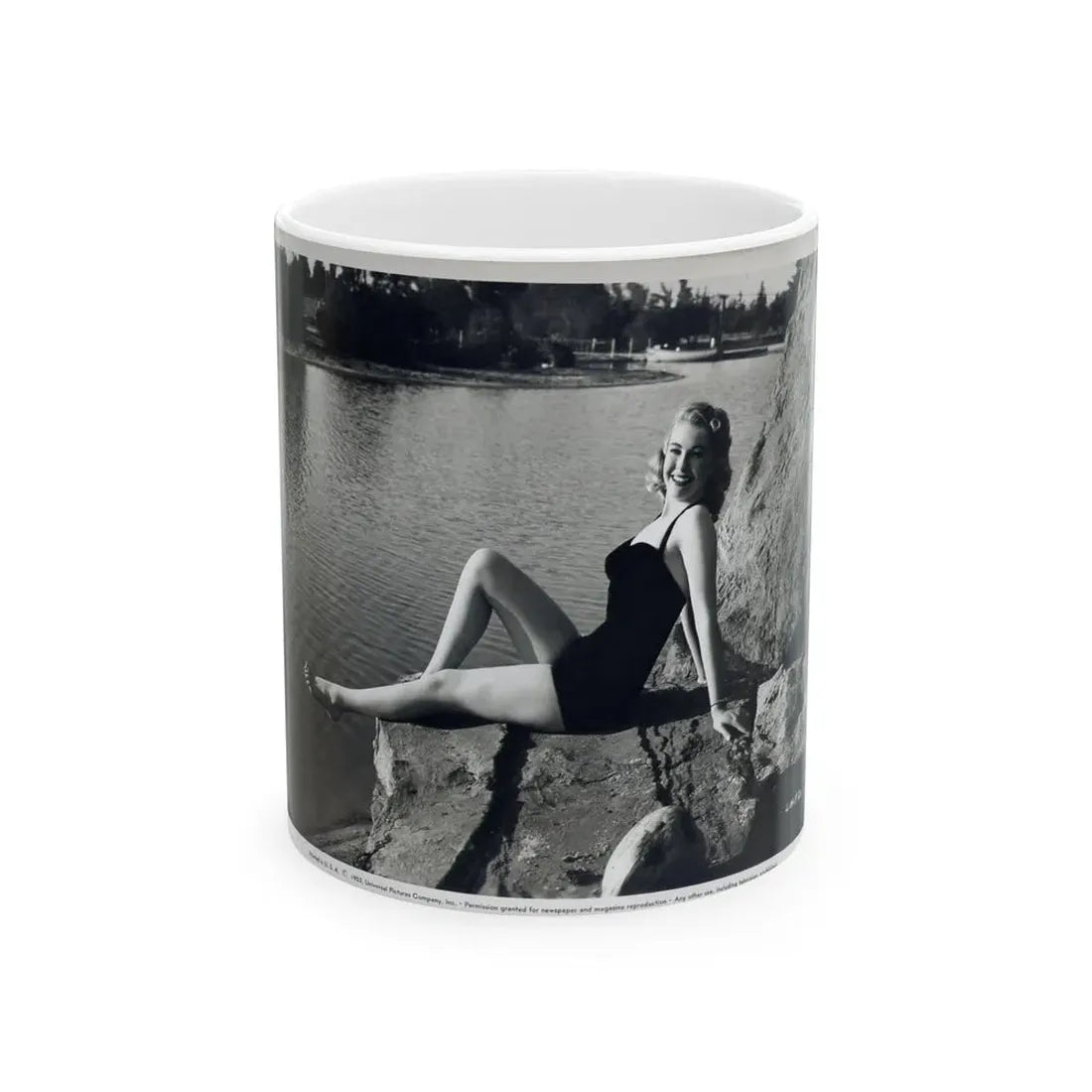 Lori Nelson #236 - 8x10 1-Piece Swimsuit B&W Cheesecake Vintage Pin-Up Photo from 7-11-1952 1 (Vintage Female Icon) White Coffee Mug 11oz - Go Mug Yourself