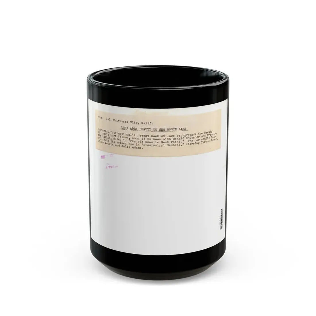 Lori Nelson #236 - 8x10 1-Piece Swimsuit B&W Cheesecake Vintage Pin-Up Photo from 7-11-1952 4 (Vintage Female Icon) Black Coffee Mug 15oz - Go Mug Yourself