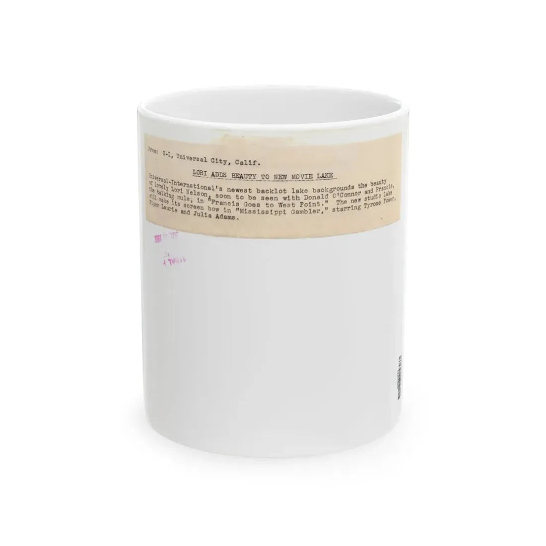 Lori Nelson #236 - 8x10 1-Piece Swimsuit B&W Cheesecake Vintage Pin-Up Photo from 7-11-1952 4 (Vintage Female Icon) White Coffee Mug 11oz - Go Mug Yourself