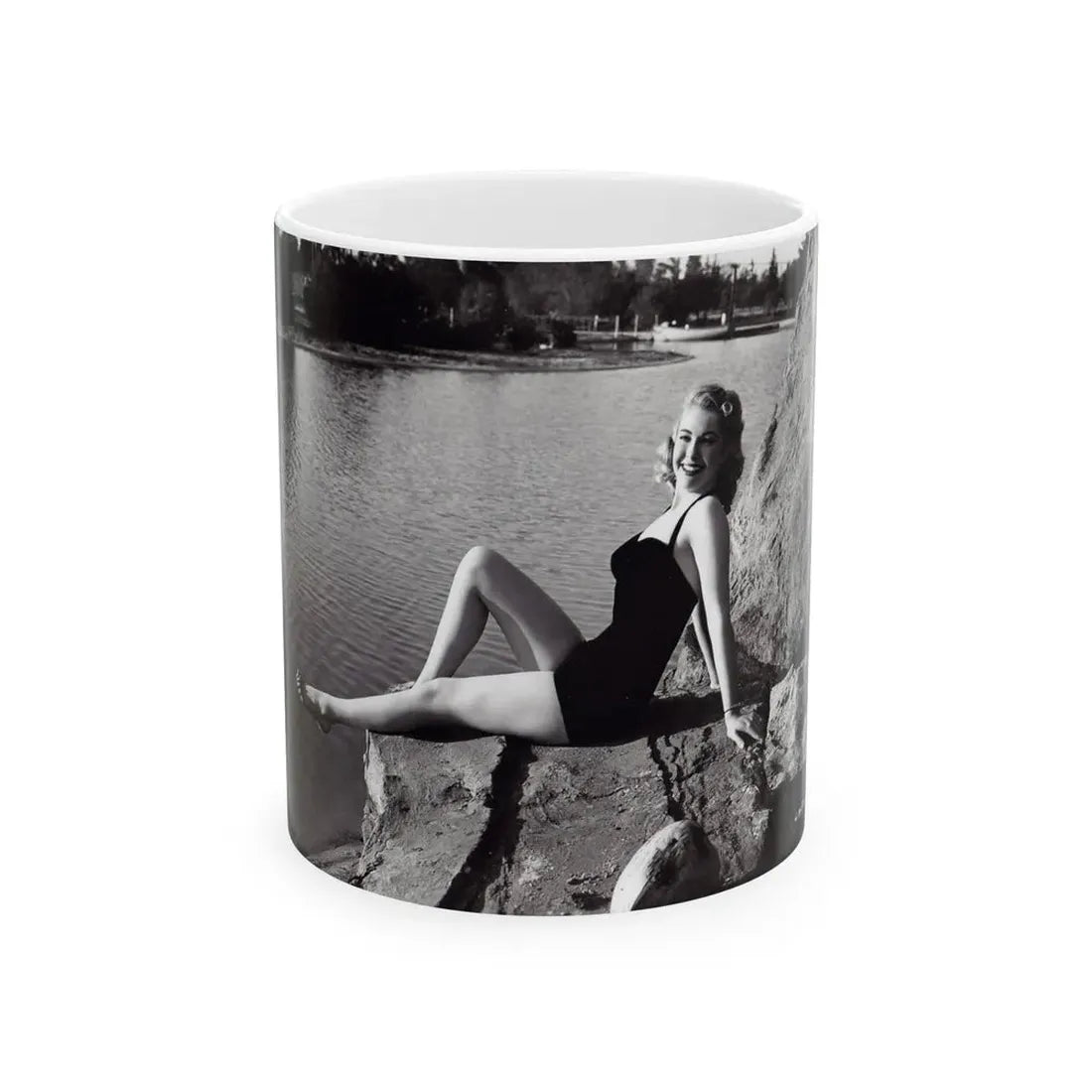Lori Nelson #236 - 8x10 1-Piece Swimsuit B&W Cheesecake Vintage Pin-Up Photo from 7-11-1952 (Vintage Female Icon) White Coffee Mug 11oz - Go Mug Yourself