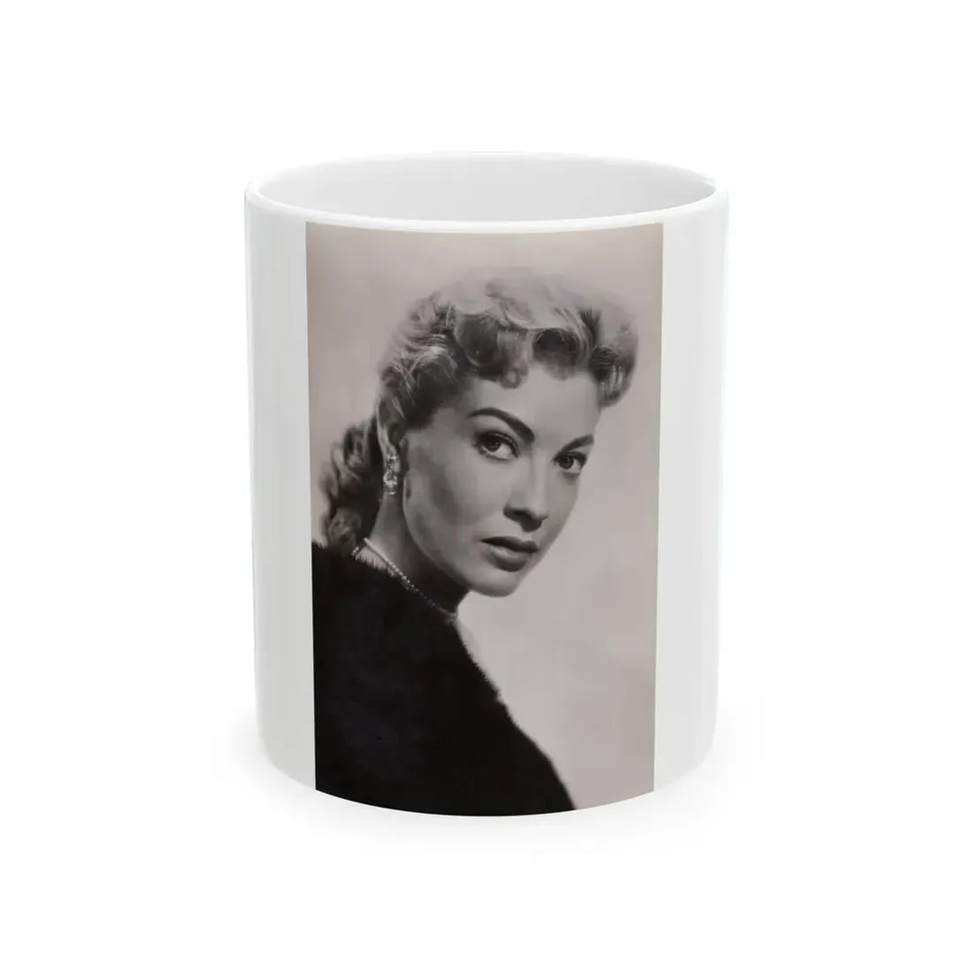 Lori Nelson #239 - 3.5x5.5 Upper Body B&W Glamour Headshot Photo on Postcard from 1956 (Vintage Female Icon) White Coffee Mug 11oz - Go Mug Yourself