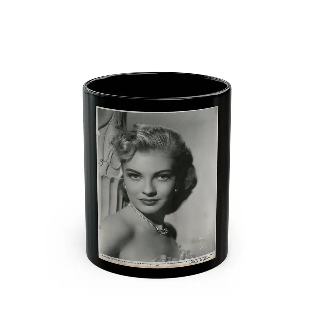 Lori Nelson #59 - Printed & Scanned (Vintage Female Icon) Black Coffee Mug 11oz - Go Mug Yourself