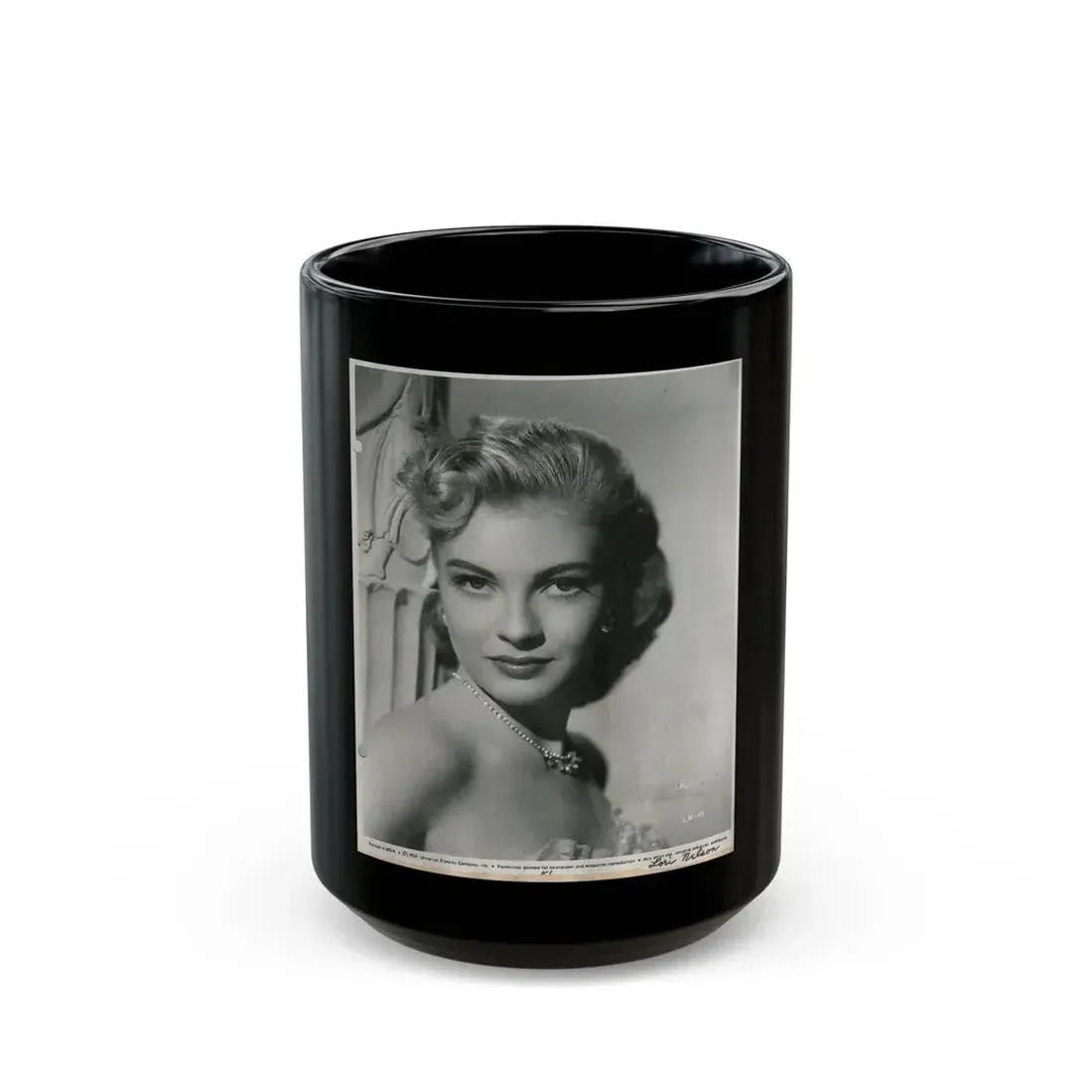 Lori Nelson #59 - Printed & Scanned (Vintage Female Icon) Black Coffee Mug 15oz - Go Mug Yourself