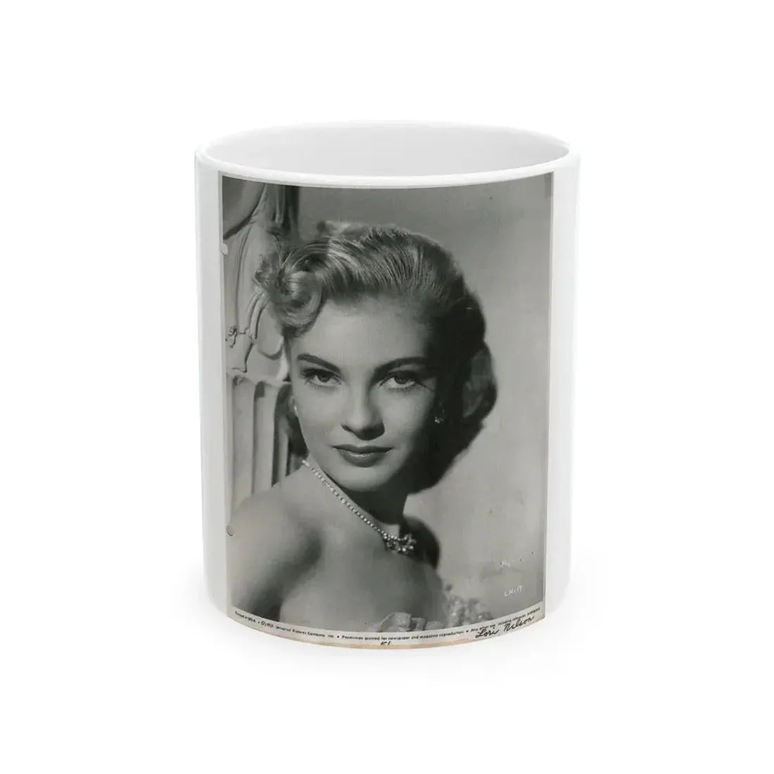 Lori Nelson #59 - Printed & Scanned (Vintage Female Icon) White Coffee Mug 11oz - Go Mug Yourself