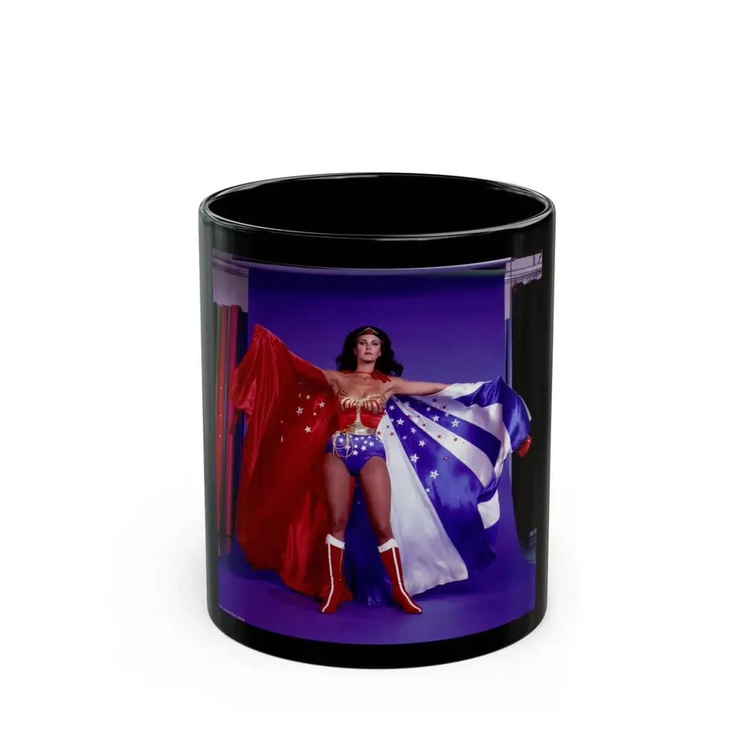Lynda Carter #156 - Wonder Woman Photo (Vintage Female Icon) Black Coffee Mug 11oz - Go Mug Yourself