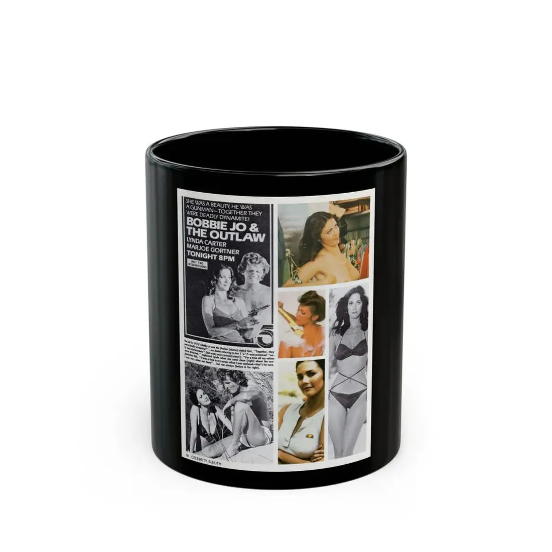 Lynda Carter #198 - Magazine Spread (Vintage Female Icon) Black Coffee Mug 11oz - Go Mug Yourself
